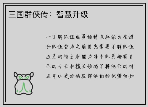 三国群侠传：智慧升级